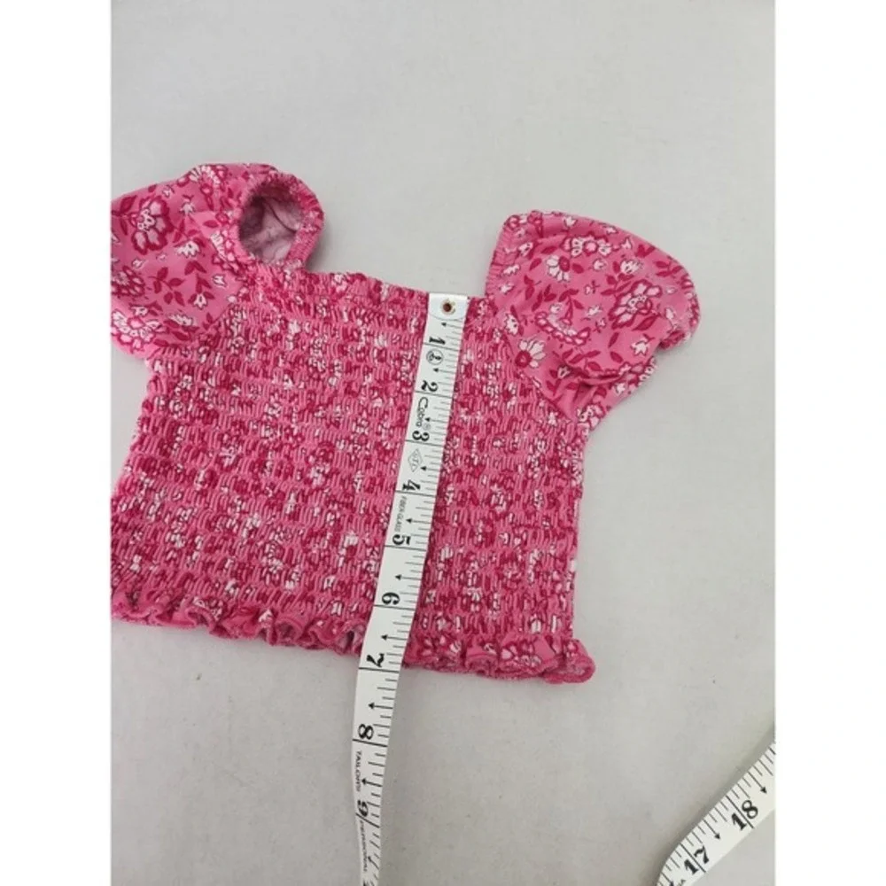 btween Girls Pink Floral Smocked Off Shoulder Crop Top Wide Leg Jumpsuit 3T - Picture 8 of 11